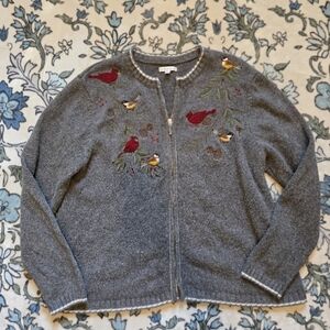 Croft & Barrow Gray Cardigan with Bird Embroidery